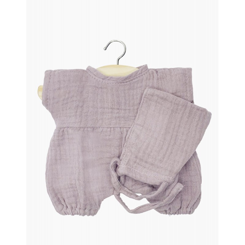 Minikane - Jumpsuit pakje met mutsje paars, kledingset 28cm