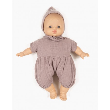 Minikane - Jumpsuit pakje met mutsje paars, kledingset 28cm